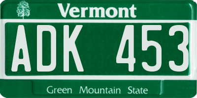 VT license plate ADK453