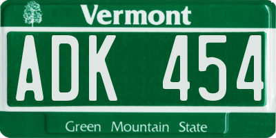 VT license plate ADK454