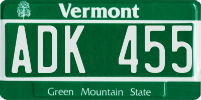 VT license plate ADK455