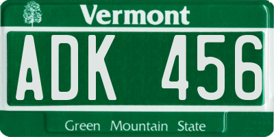 VT license plate ADK456
