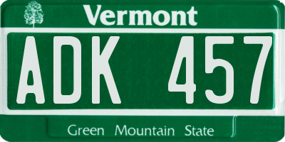 VT license plate ADK457