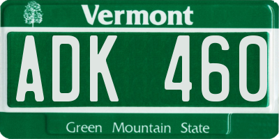 VT license plate ADK460