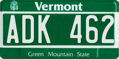 VT license plate ADK462