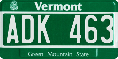 VT license plate ADK463