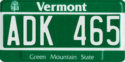 VT license plate ADK465