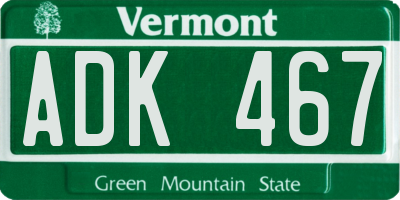 VT license plate ADK467