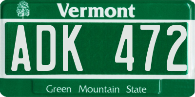 VT license plate ADK472