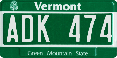 VT license plate ADK474