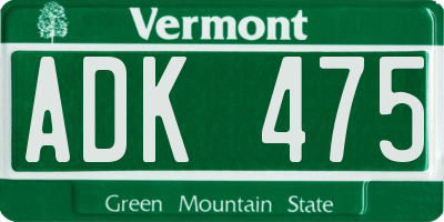 VT license plate ADK475