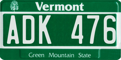 VT license plate ADK476
