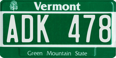 VT license plate ADK478