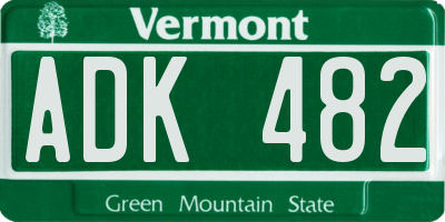 VT license plate ADK482