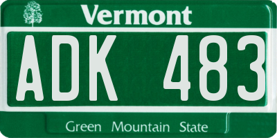 VT license plate ADK483