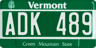 VT license plate ADK489