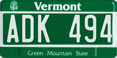 VT license plate ADK494