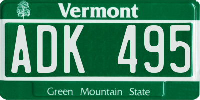 VT license plate ADK495