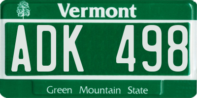 VT license plate ADK498
