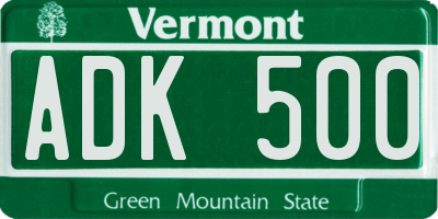 VT license plate ADK500