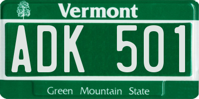VT license plate ADK501