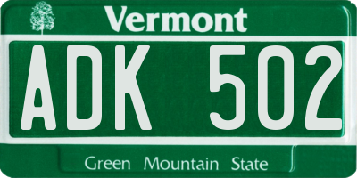 VT license plate ADK502