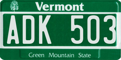 VT license plate ADK503