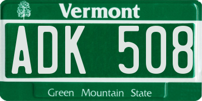 VT license plate ADK508