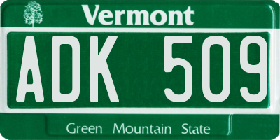 VT license plate ADK509