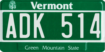 VT license plate ADK514