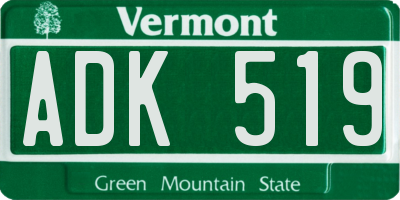 VT license plate ADK519