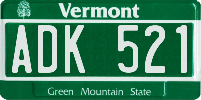 VT license plate ADK521