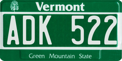 VT license plate ADK522