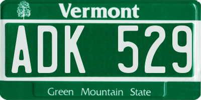 VT license plate ADK529