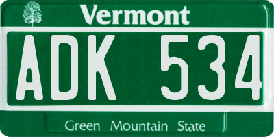 VT license plate ADK534