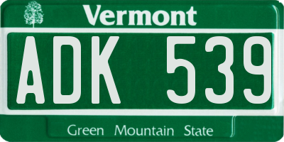 VT license plate ADK539