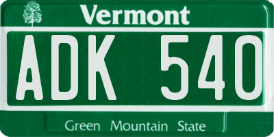VT license plate ADK540