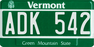 VT license plate ADK542