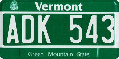 VT license plate ADK543