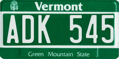 VT license plate ADK545