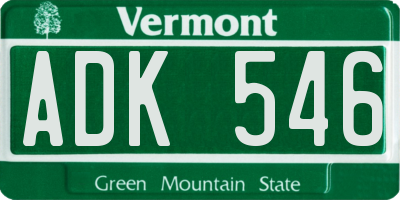 VT license plate ADK546