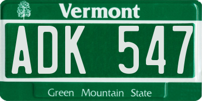 VT license plate ADK547