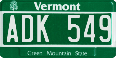 VT license plate ADK549