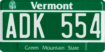 VT license plate ADK554
