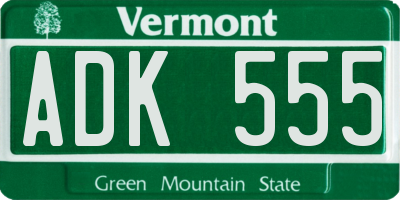 VT license plate ADK555