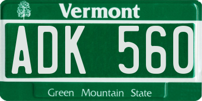 VT license plate ADK560
