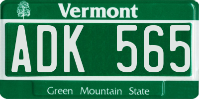 VT license plate ADK565