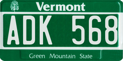 VT license plate ADK568