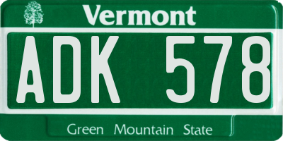 VT license plate ADK578