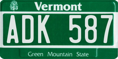 VT license plate ADK587