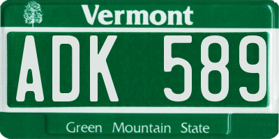 VT license plate ADK589