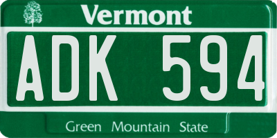 VT license plate ADK594